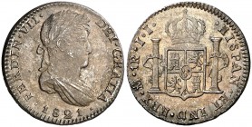 1821. Fernando VII. México. JJ. 1 real. (Cal. 1181). 3,39 g. Bellísima. Ex Ponterio & Associates INC, 02/06/2001, nº 458. Muy rara así. EBC+/S/C-.