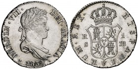 1832. Fernando VII. Sevilla. JB. 1 real. (Cal. 1228). 3,05 g. Bella. Parte de brillo original. Escasa así. EBC.