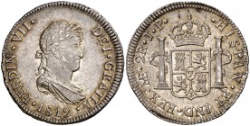 1812. Fernando VII. Lima. JP. 2 reales. (Cal. 900). 6,84 g. Bellísima. Preciosa pátina. Ex Colección de 2 reales y 2 escudos, Áureo 09/04/2003, nº 547...