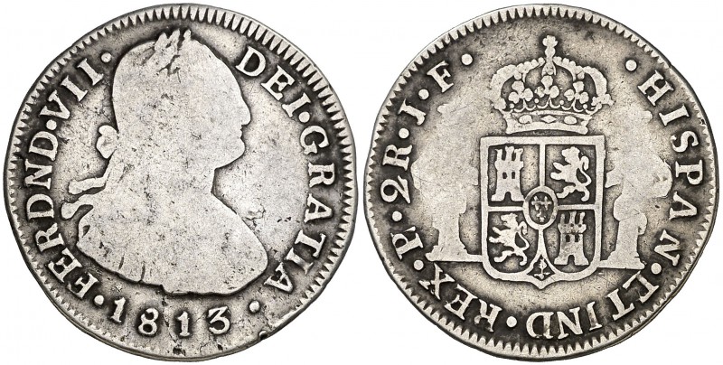 1813/0. Fernando VII. Popayán. JF. 2 reales. (Cal. 976) (Restrepo falta). 6,40 g...
