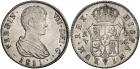 1811. Fernando VII. Valencia. SG. 4 reales. (Cal. 829). 13,48 g. Bella. Parte de brillo original. Escasa. EBC+.