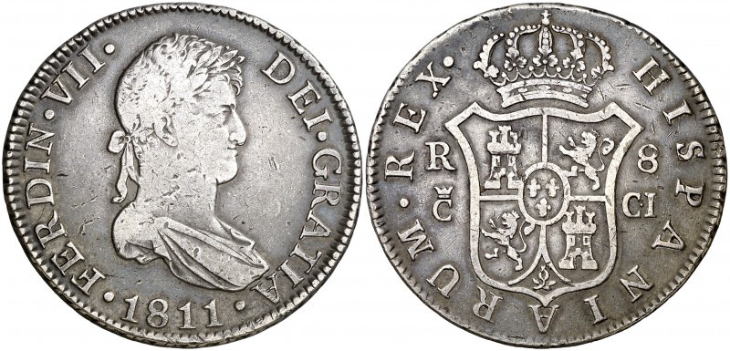 1811. Fernando VII. Cádiz. CI. 8 reales. (Cal. 371). 26,84 g. Pátina. Muy escasa...