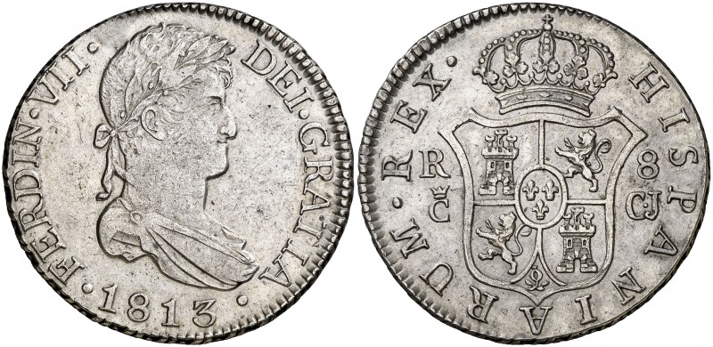 1813. Fernando VII. Cádiz. CJ. 8 reales. (Cal. 375). 26,55 g. Buen ejemplar. Esc...