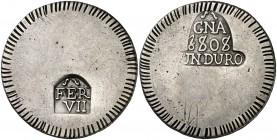 1808. Fernando VII. Girona. 1 duro. (Cal. 428). 26,48 g. Gráfila dextrógira. Rayitas. MBC+/MBC.