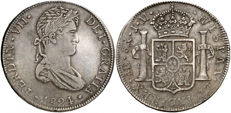 1824. Fernando VII. Lima. JM. 8 reales. (Cal. 491). 26,50 g. Único año de este b...