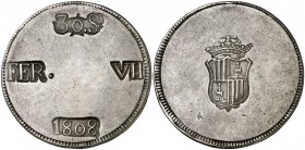 1808. Fernando VII. Mallorca. 30 sous. (Cal. 524). 26,58 g. Fecha grande. Golpecitos. Escasa. MBC+/MBC.