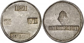 1821. Fernando VII. Mallorca. 30 sous. (Cal. 525). 26,70 g. MBC.