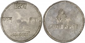 1821. Fernando VII. Mallorca. 30 sous. (Cal. 525 var) (Cru.C.G. 6037 var). 26,84 g. Escudo desplazado a la izquierda. La cartela VII está rectificada ...