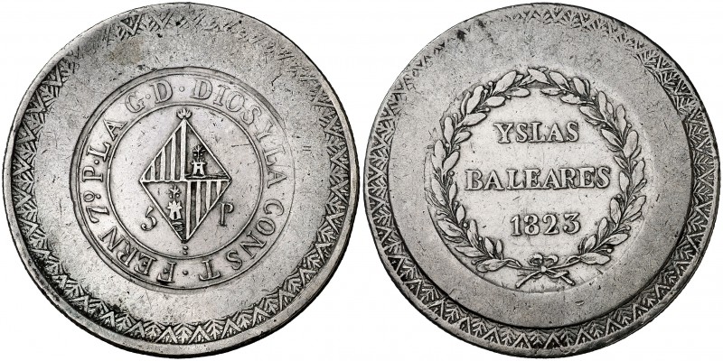 1823. Fernando VII. Mallorca. 5 pesetas. (Cal. 531). 27 g. MBC.