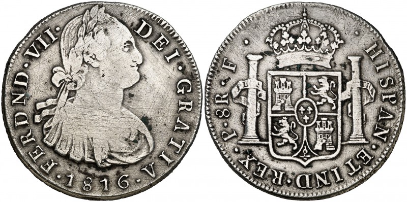 1816. Fernando VII. Popayán. F. 8 reales. (Cal. 596) (Restrepo 120-10). 26,49 g....