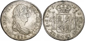 1815. Fernando VII. Santiago. FJ. 8 reales. (Cal. 631). 26,20 g. Leves rayitas de acuñación. Atractiva. Parte de brillo original. Rara y más así. (EBC...