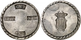 1809. Fernando VII. Tarragona. 5 pesetas. (Cal. 653). 26,46 g. Rayitas. MBC/MBC+.
