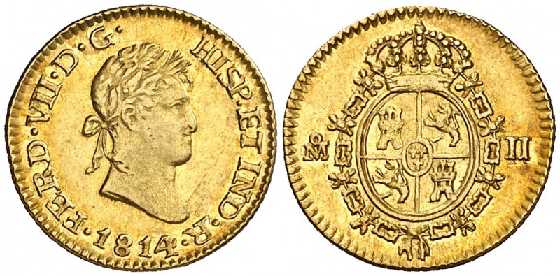 1814. Fernando VII. México. JJ. 1/2 escudo. (Cal. 361). 1,68 g. Bella. Precioso ...
