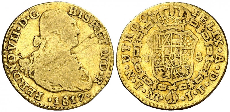 1817. Fernando VII. Santa Fe de Nuevo Reino. JF. 1 escudo. (Cal. 335) (Restrepo ...