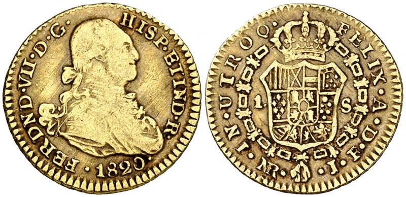 1820. Fernando VII. Santa Fe de Nuevo Reino. J. 1 escudo. (Cal. 338) (Restrepo 1...