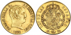 1822. Fernando VII. Madrid. SR. 80 reales. (Cal. 218). 6,80 g. Tipo "cabezón". MBC+.