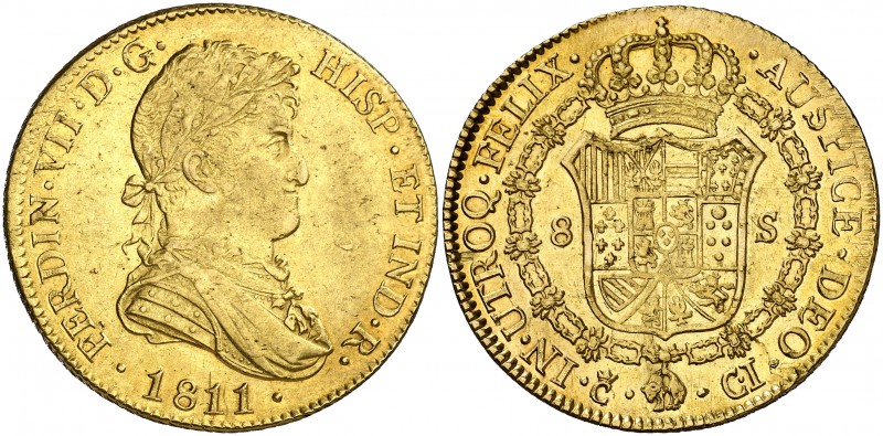 1811. Fernando VII. Cádiz. CI. 8 escudos. (Cal. 1) (Cal.Onza 1192). 26,86 g. Bus...