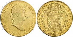 1814. Fernando VII. Lima. JP. 8 escudos. (Cal. 20) (Cal.Onza 1220). 26,88 g. Mínima hojita. Muy bella. Brillo original. Ex Colección Isabel de Trastám...