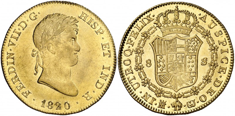 1820. Fernando VII. Madrid. GJ. 8 escudos. (Cal. 35) (Cal.Onza 1241). 27,01 g. M...