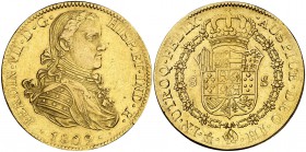 1809. Fernando VII. México. HJ. 8 escudos. (Cal. 44) (Cal.Onza 1253). 26,93 g. Busto imaginario. Punto entre ET e IND. Leves golpecitos,. EBC-.