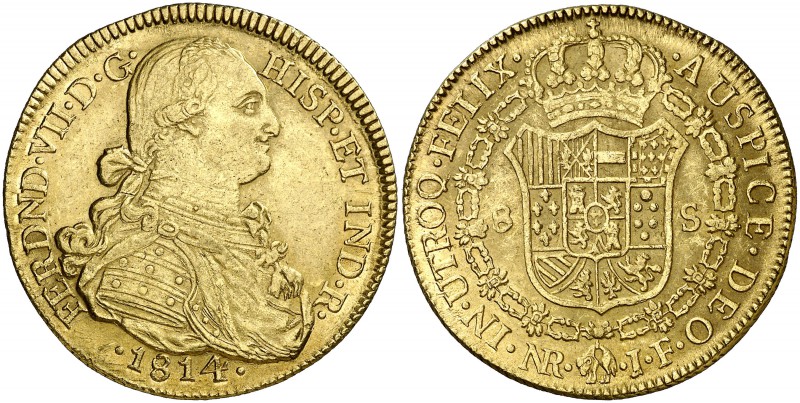 1814. Fernando VII. Santa Fe de Nuevo Reino. JF. 8 escudos. (Cal. 103) (Cal.Onza...