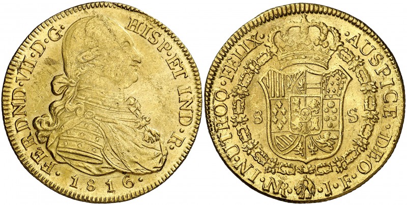 1816. Fernando VII. Santa Fe de Nuevo Reino. JF. 8 escudos. (Cal. 106) (Cal.Onza...