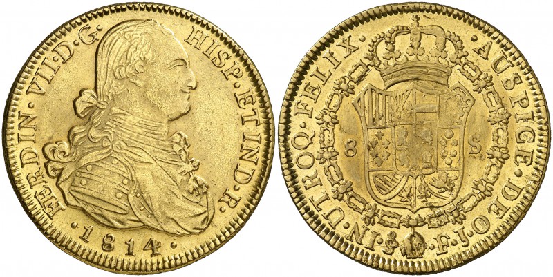 1814. Fernando VII. Santiago. FJ. 8 escudos. (Cal. 122) (Cal.Onza 1358). 26,96 g...