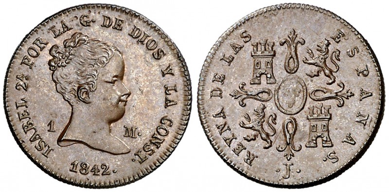 1842. Isabel II. Jubia. 1 maravedí. (Cal. 565). 1,54 g. Bella. EBC+.