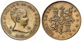 1842. Isabel II. Madrid. DG (Departamento de Grabado). 1 maravedí. (Cal. 564). 1,39 g. Golpacitos en anverso. Bella. Ex Colección Isabel de Trastámara...