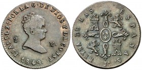 1849. Isabel II. Jubia. 2 maravedís. (Cal. 548). 2,44 g. Marca de ceca: JA. Atractiva. EBC-/EBC.