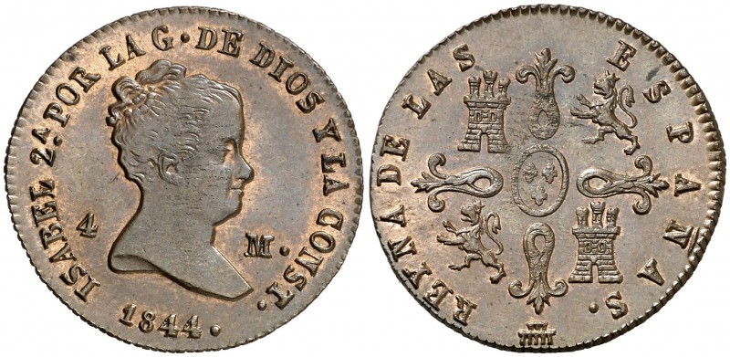 1844. Isabel II. Segovia. 4 maravedís. (Cal. 530). 4,58 g. Bella. Brillo origina...