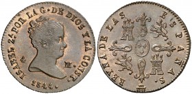 1844. Isabel II. Segovia. 4 maravedís. (Cal. 530). 4,58 g. Bella. Brillo original. Ex Áureo & Calicó 22/04/2015, nº 2520. Escasa así. S/C-.
