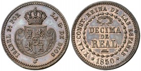 1850. Isabel II. Segovia. 1 décima de real. (Cal. 581). 4 g. Bella. Brillo original. Escasa así. S/C-.