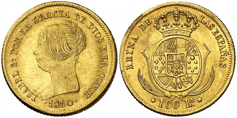 1854. Isabel II. Sevilla. 100 reales. (Cal. 32). 8,40 g. Escasa. MBC+.