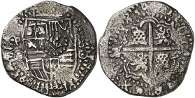 1650. Felipe IV. Potosí. . 8 reales. 21,75 g. Resello corona. Procedente del tesoro de "La Capitana". Ex Áureo 16/11/2001, nº 943. BC+.