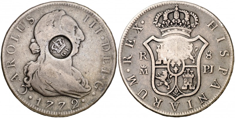 (1887). Azores. (De Mey 4) (Kr. 29.4). 26,21 g. Resello GP bajo corona (MBC), de...