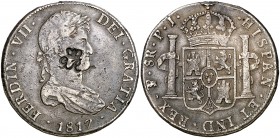 (1810-1818). Belize-Honduras Británica. (De Mey 372) (Kr. 4.2 var). 26,99 g. Resello GR bajo corona (EBC), para circular como 6 chelines y 1 penique. ...