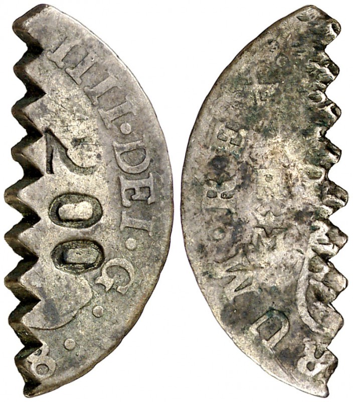 (1835-1845). Brasil-República de Piratini. (De Mey 438). 1,72 g. Resello 200 sob...