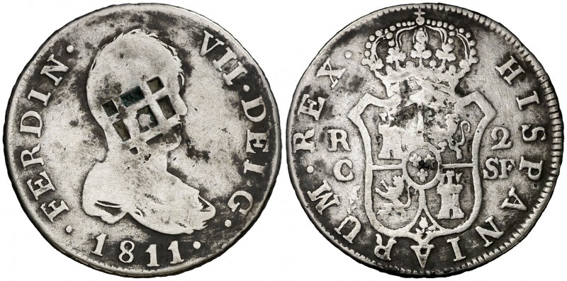 (1841). Cuba. (De Mey 481). 5,37 g. Resello de Vique, sobre un real de a 2 de Ca...