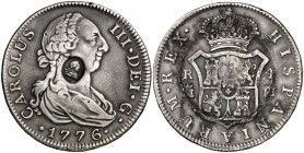 (1797). Gran Bretaña. Banco de Inglaterra. (De Mey 659) (Kr. 622.1). 13,37 g. Resello ovalado con el busto de Jorge III (MBC+), para circular como 1/2...