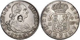 (1797). Gran Bretaña. Banco de Inglaterra. (De Mey 659) (Kr. 622.1). 13,57 g. Resello ovalado con el busto de Jorge III (MBC-), para circular como 1/2...