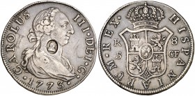 (1797). Gran Bretaña. Banco de Inglaterra. (De Mey 659) (Kr. 639). 26,76 g. Resello ovalado con el busto de Jorge III, para circular como 1 dólar. Sob...
