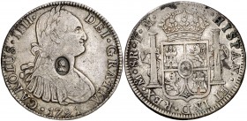 (1797). Gran Bretaña. Banco de Inglaterra. (De Mey 659) (Kr. 634). 26,67 g. Resello ovalado con el busto de Jorge III (MBC+), para circular como 1 dól...
