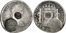 Gran Bretaña-Escocia. 26,01 g. Resello falso: J. STEWART/FINTRY alrededor de un círculo de perlas, en cuyo interior 5/ (valor 5 chelines), junto con o...