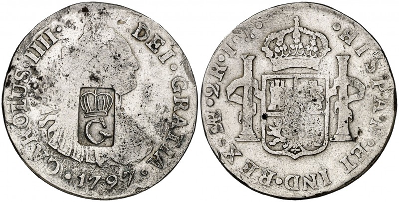 Guadalupe. Ocupación Británica. (De Mey 715) (Pridmore 4). 6,53 g. Resello falso...
