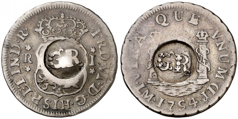 (1758). Jamaica. Administración Británica. (De Mey 838) (Kr. 3). 3,21 g. Doble r...