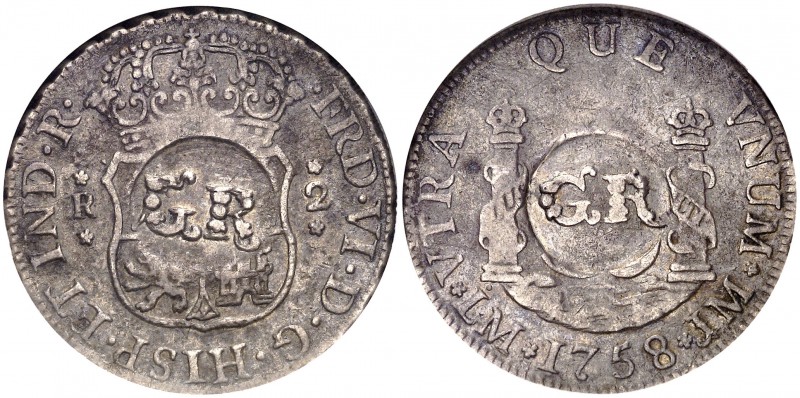 (1758). Jamaica. Administración Británica. (De Mey 838) (Kr. 4.5). Doble resello...