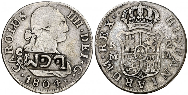 México. (De Mey 921) (Kr. falta). 6,09 g. Resello realista LCM "La Comandancia M...