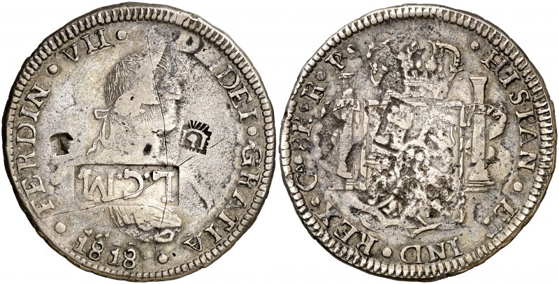 México. (De Mey 885, 886 y 921) (Kr. 194.2). 25,11 g. Resellos: "el Tesoro y "la...