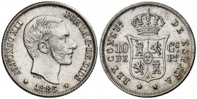 1885. Alfonso XII. 10 centavos. (Cal. 98). 2,60 g. Bella. Brillo original. S/C-.